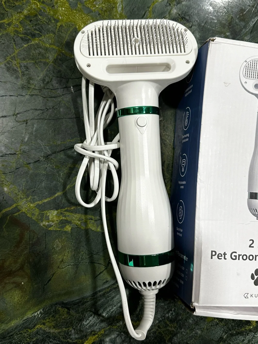 2-in-1 Pet Grooming Dryer Blower With Brush Adjustable Temperature For Dogs Cats